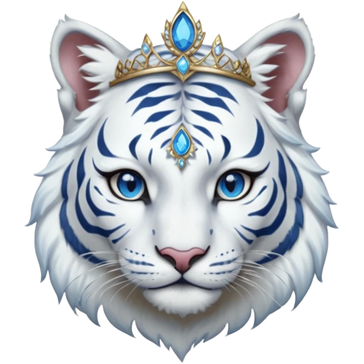 ESO Female white tiger khajiit leader of the umbral rose, blue eyes, blue 'third eye' gem, tiara for leadership ruling emoji