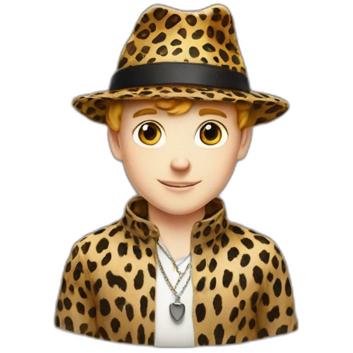 white boy in leopard and magic hat emoji