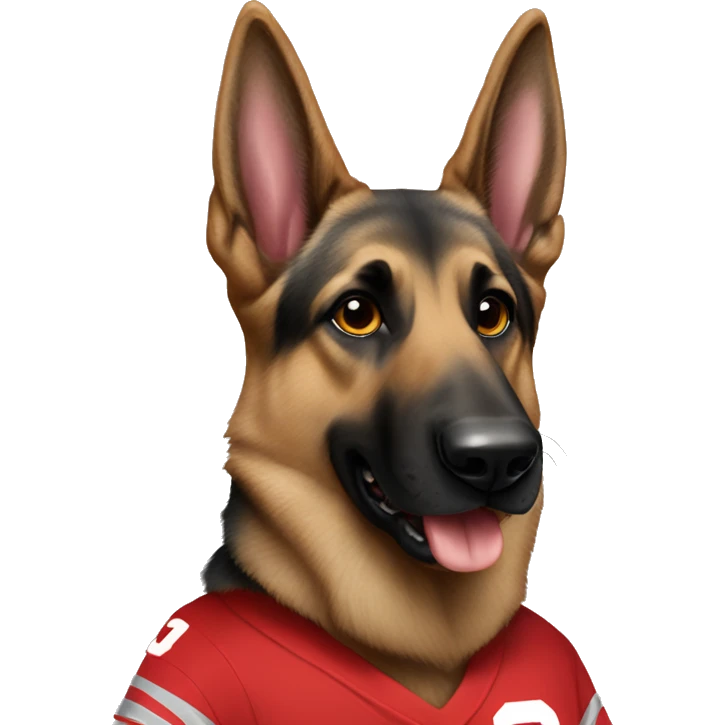German Shepherd wearing an Ohio state jersey emoji