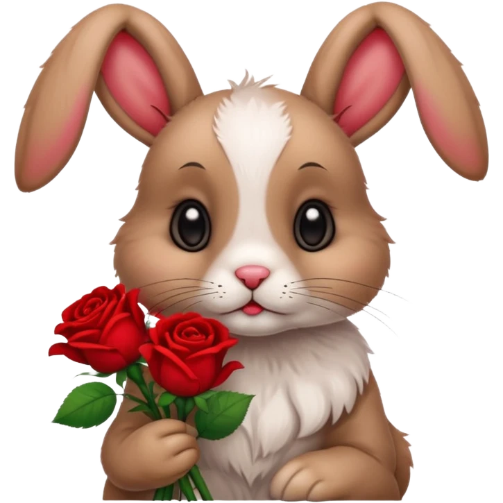 Cute rabbit with sad puppy dog eyes holding roses  emoji