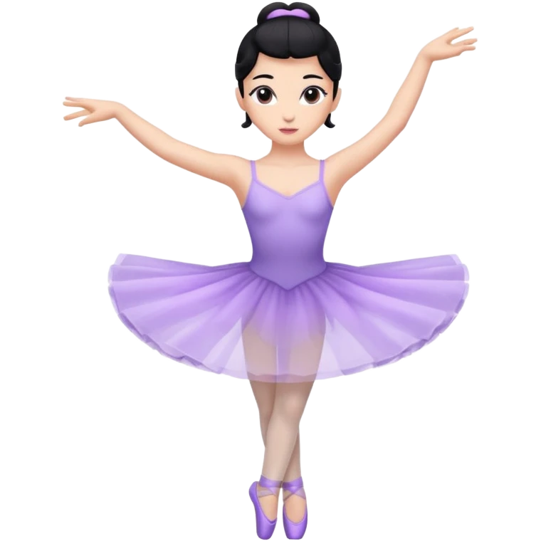 Cinematic Light Purple Ballerina Portrait Emoji, rendered in a realistic, vector-style with minimal shading.  with porcelain skin, smooth deep black hair falling in soft waves, and calm, inviting eyes. emoji