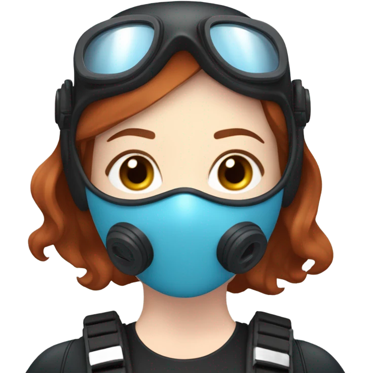 A young woman with red/ brown hair, blue eyes and pale skin in scuba diving gear with a light blue mask  emoji