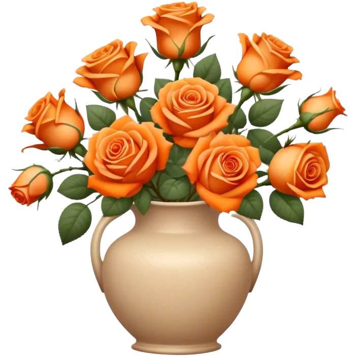 bouquet of bright orange roses in a beige aesthetic vase in vintage style emoji