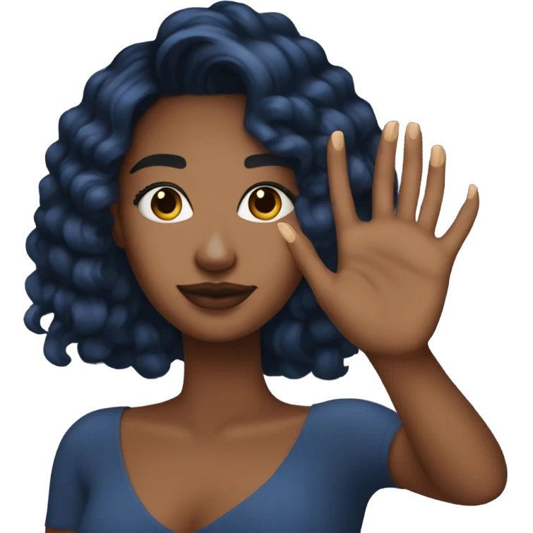 Long dark blue nails on medium skinton emoji