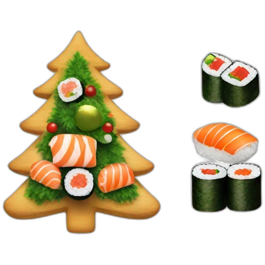 Christmas tree with sushi decorations emoji