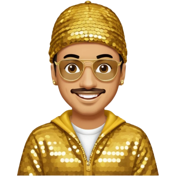 Ali G with gold sequin outfit emoji