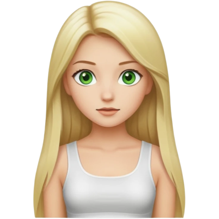 Pretty girl with long straight blonde hair, green eyes and white crop top emoji