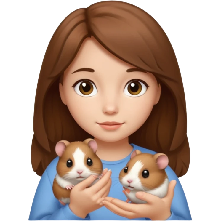 A pretty brown long hair  girl holding a small hamster emoji