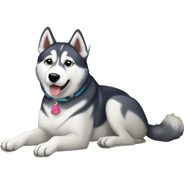 Husky dog on a beach sunbathing under umbrella emoji emoji