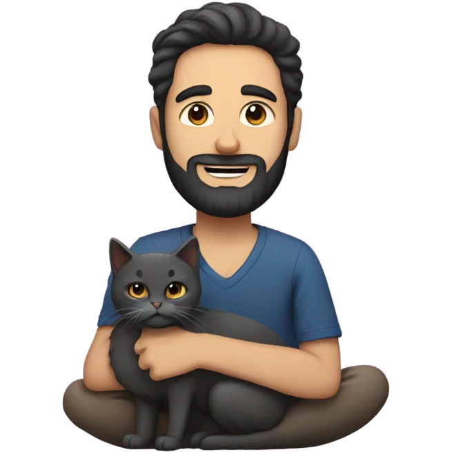 man with a beard and dark hair with a cat emoji