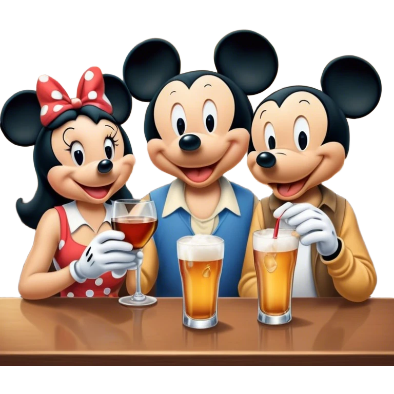 Minnie Mickey and Pluto drinking at a bR emoji