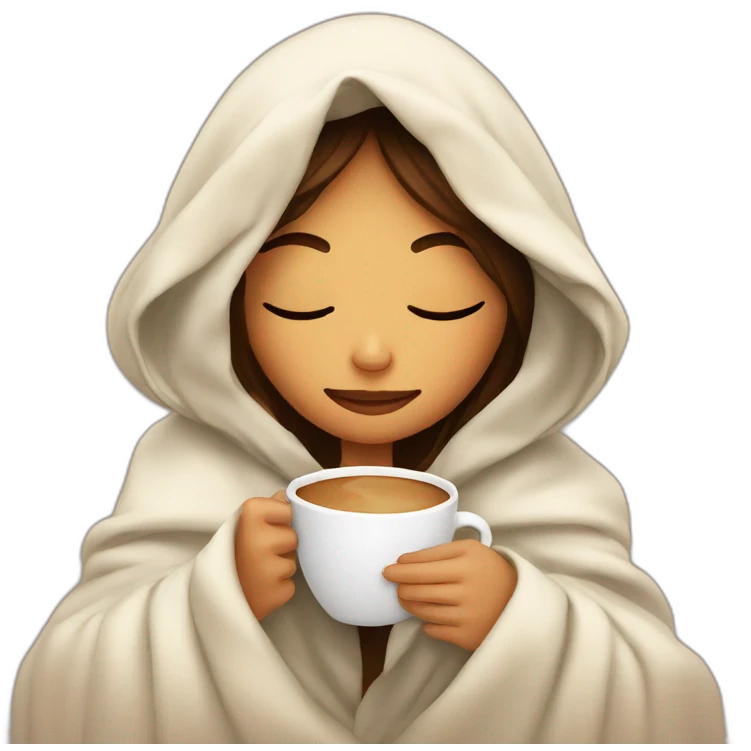 girl inside a blanket sipping coffee eyes closed emoji