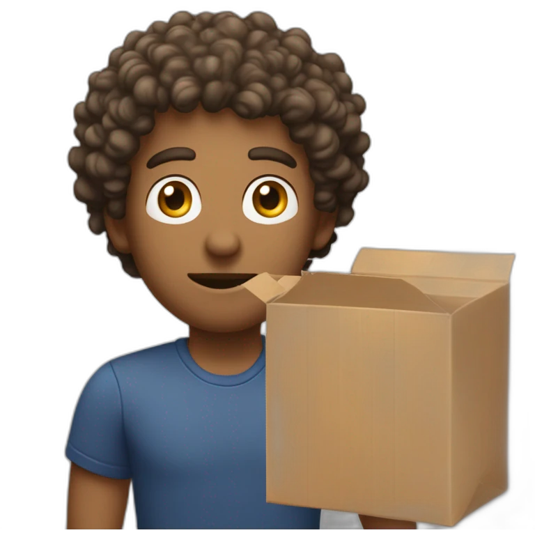 A white man with curly hair giving a package with the word “attention” written on it emoji