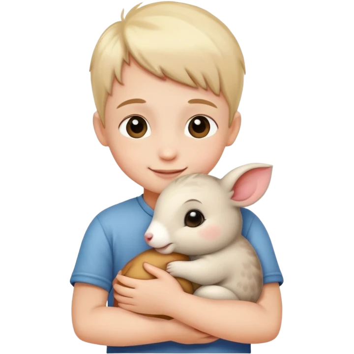 child hugging a small animal, happy and loving emoji