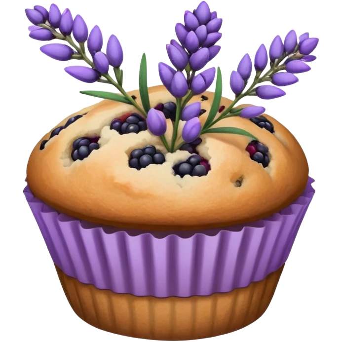 Lavender flower sprig muffin with berries emoji
