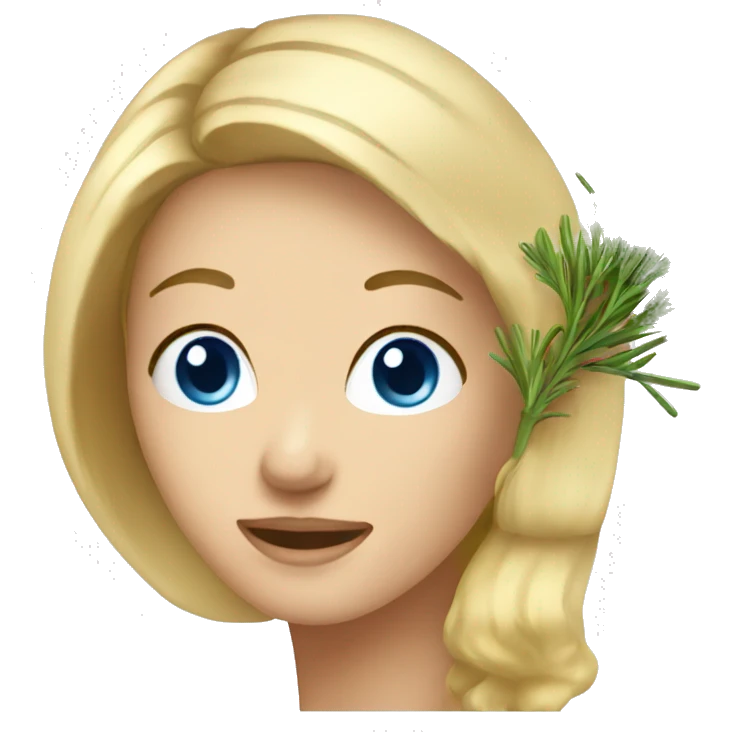 woman with blond Hair and Blue Eyes growing rosemary out of her head emoji
