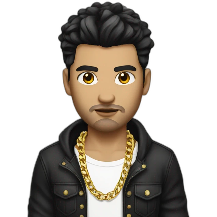 white male thug with black hair crop cut wearing gold chain emoji