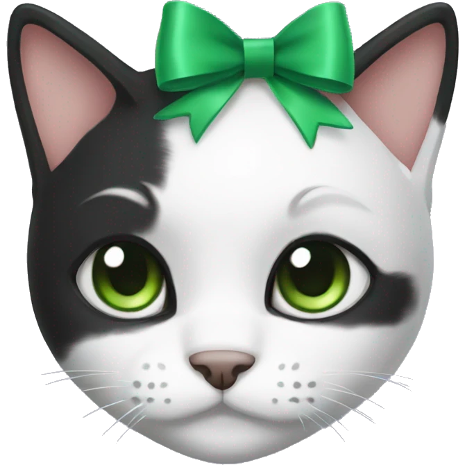 Black and white cat with green bow emoji