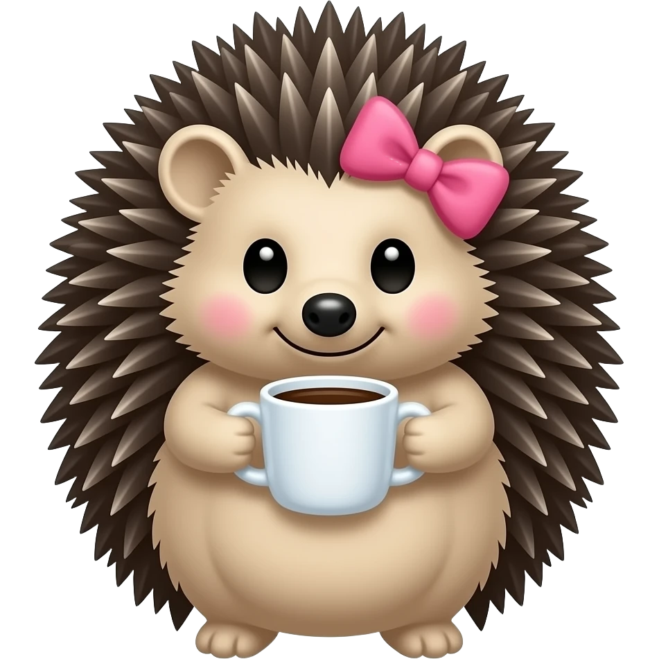 hedgehog with a pink bow drinking a coffee emoji