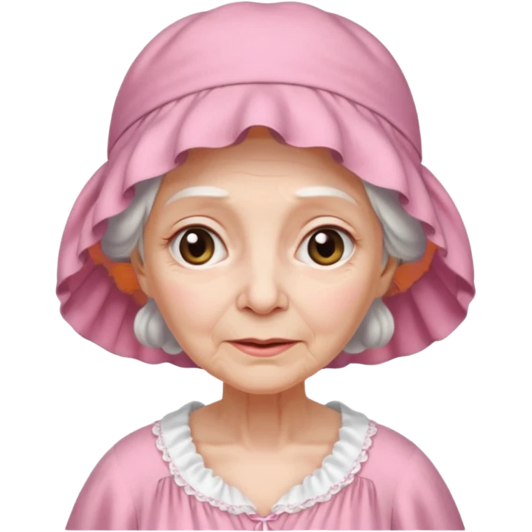 sick old woman with pink night gown, pink bonnet on her head emoji