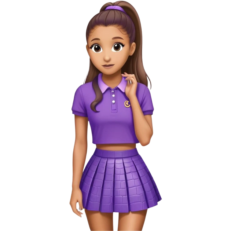 Ariana grande wearing a purple croc top and a short purple preppy skirt  emoji