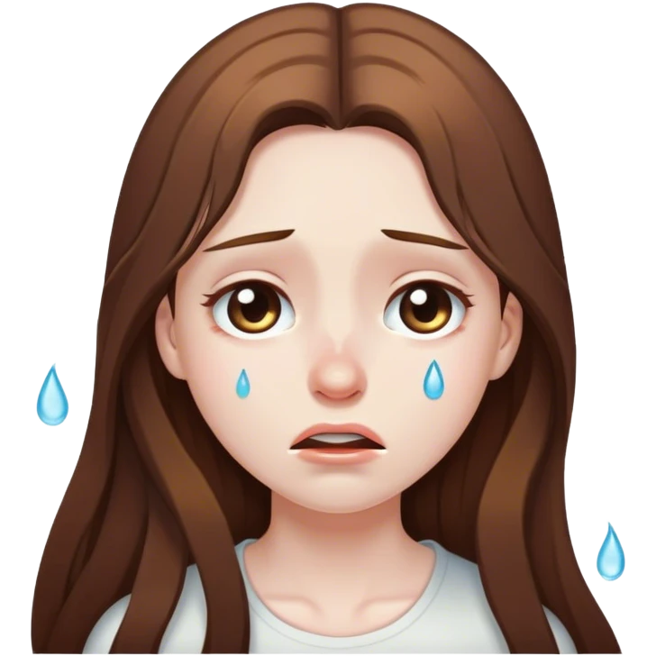 Girl long brown hair sad crying emoji
