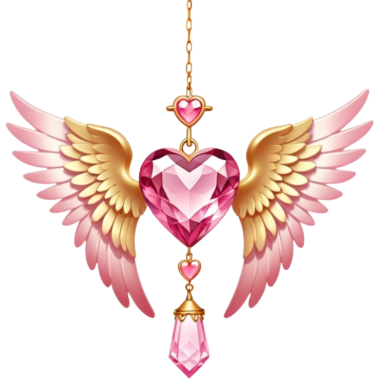 Reddish-pinkish and golden warm-colored romantic lush beautiful pretty hanging crystal-catcher aesthetic with hearts and sparkles and and white angel wings emoji