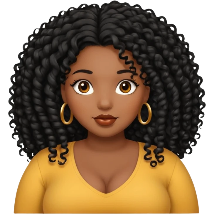 Beautiful plus size black girl with long black curly hair  emoji