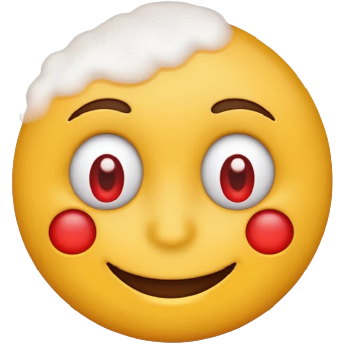 Make a yellow emoji smiling with red and tired eyes, under his nose there are white powder emoji