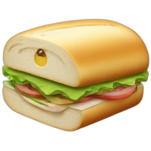 A sandwich made in a semicircular loaf. Leafless emoji