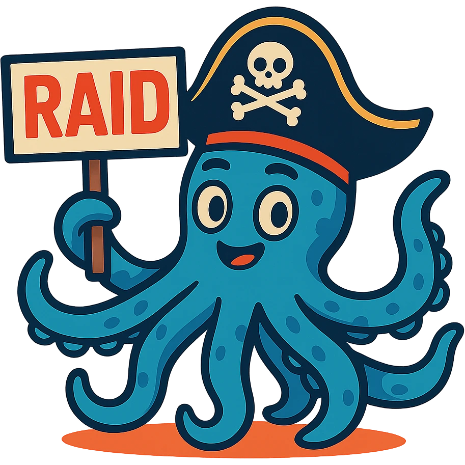 Remove the background while keeping the blue octopus pirate with RAID sign unchanged, preserving transparency. emoji