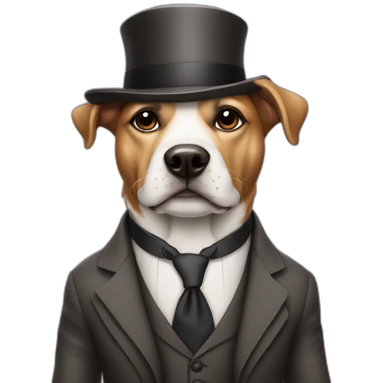 An old dog wearing a stylish suit and an elegant hat emoji