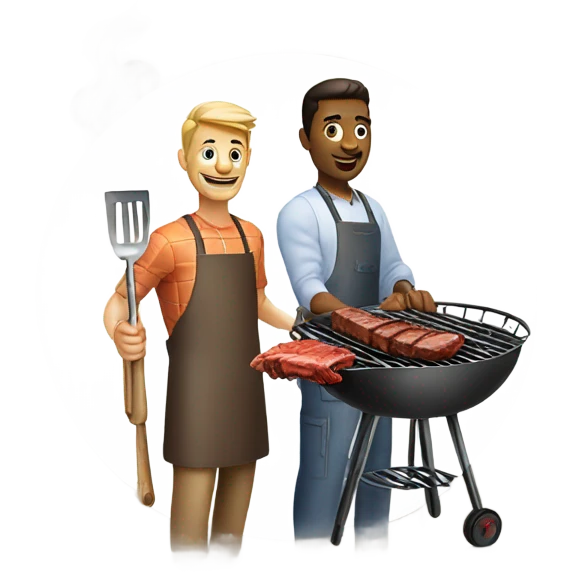 two men make barbecue  emoji