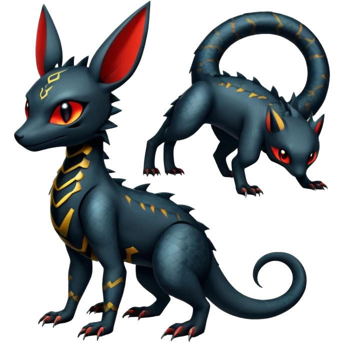 Modern Futuristic Scaly Cyber-Salandit-Umbreon-Litten-Hybrid (Full body) emoji