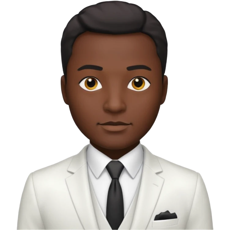 businessman, black skin, black eyes, white suit emoji