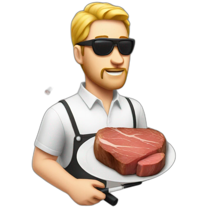 white man with eyepatch and cigarette on top of tbone steak emoji