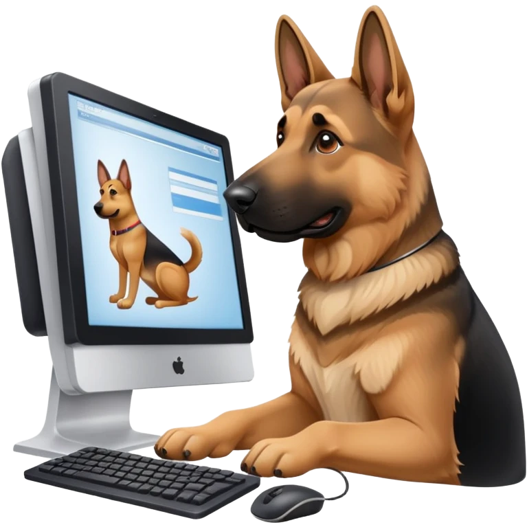 A German shepherd trading stock market with a computer screen  emoji