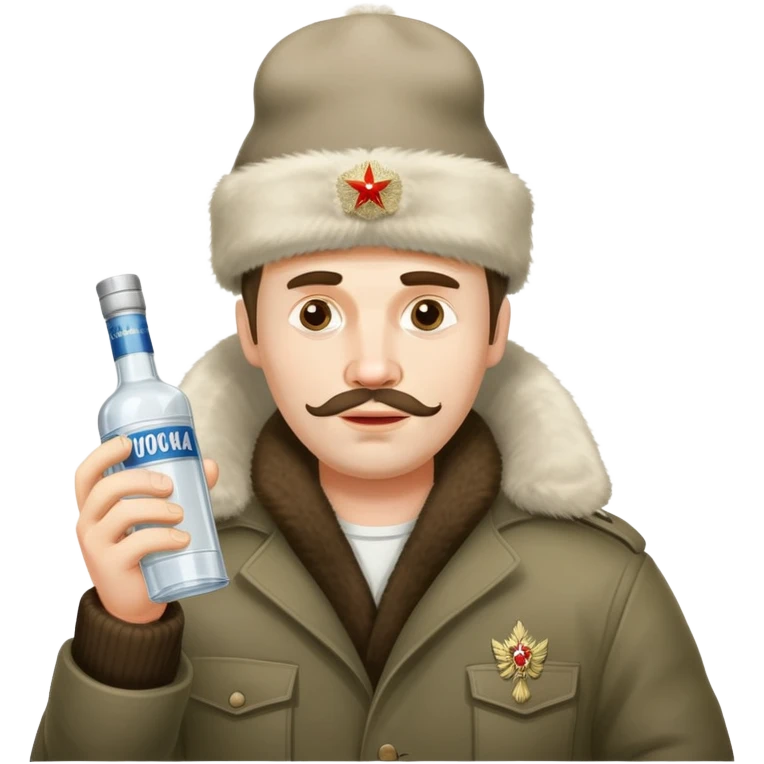 drunk Russian man with vodka bottle and ushanka hat emoji