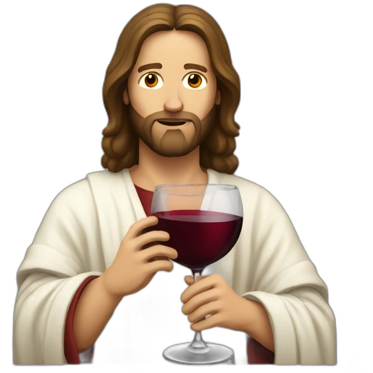 White Jesus drinks red wine emoji
