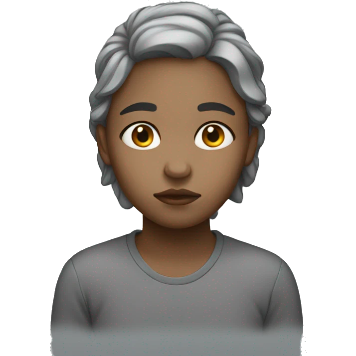 Gray girl with sad emoji