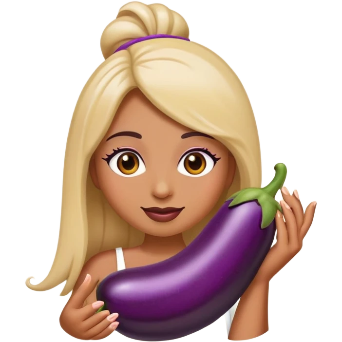 Emoji with long eyelashes and long fingernails holding an eggplant  emoji