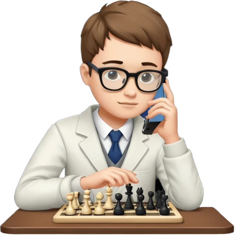 a boy that plays chess on his phone at english lesson emoji