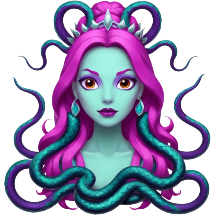 Beautiful Queen Hydra sea witch with seven snake heads, with the colors of cyan, hot pink, purple, white, and black emoji