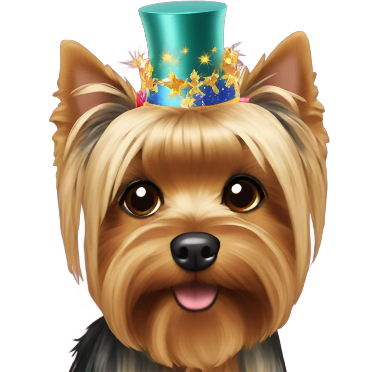 Yorkie with happy new year headpiece  emoji