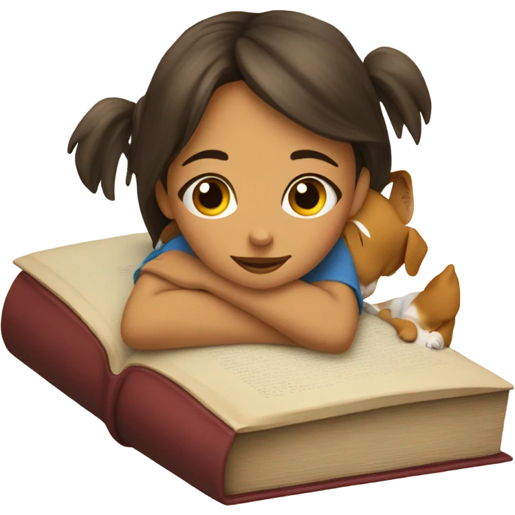 Am I bothering you? Girl, book, and dog laying on book emoji