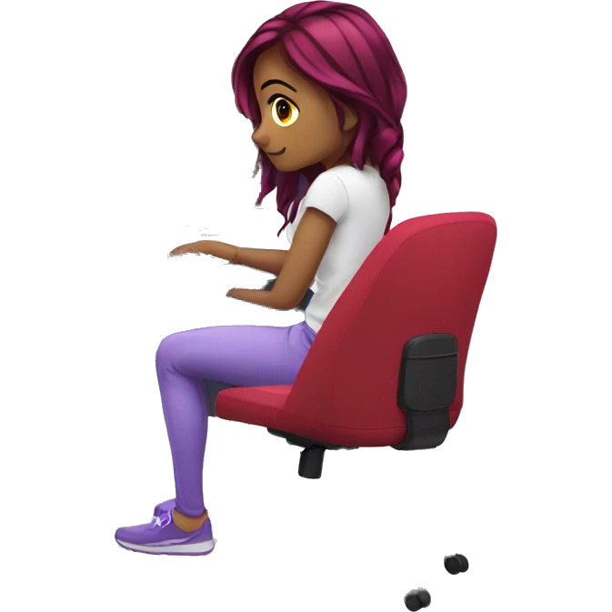 gaming setup, girl, white purple chair,white desk, red keyboard, computer host emoji