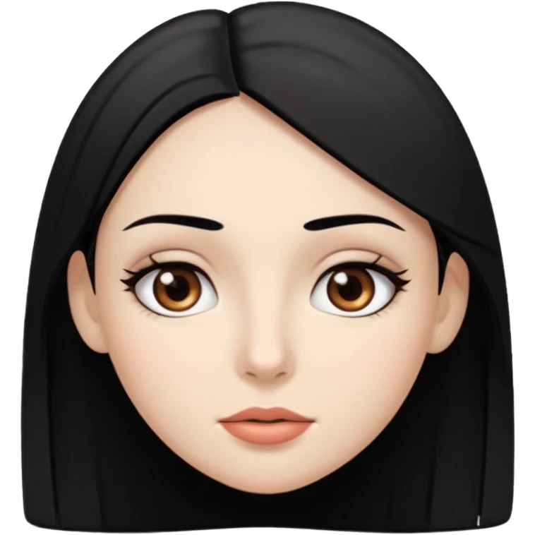 Mulher gordinha com pele branca, olhos castanhos, cabelo Liso e preto. Uma pinta abaixo da boca no canto direito emoji