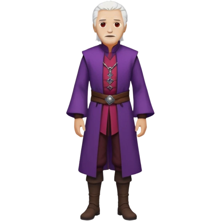 a white haired old man with purple eyes standing, full body, in Targaryen themed clothes, clothes aren't purple  emoji