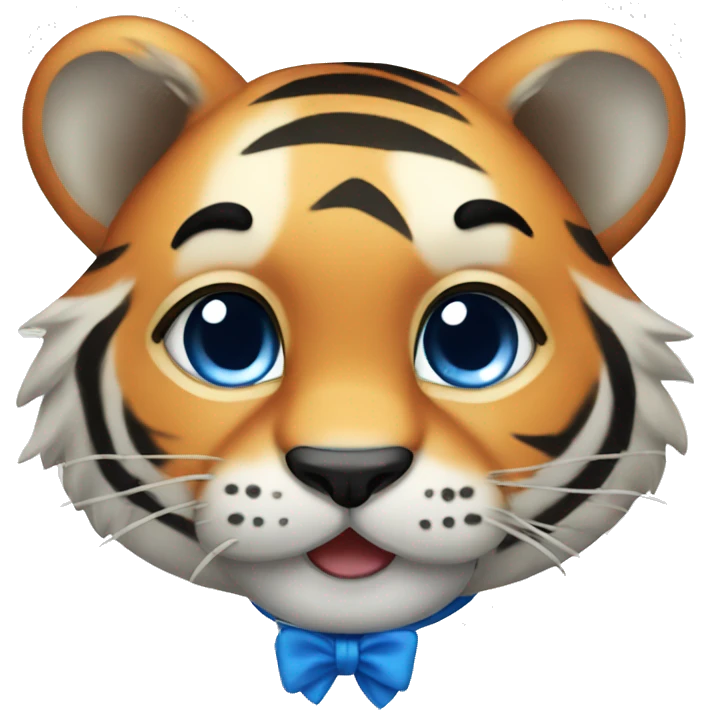 a cute tiger with a blue bow emoji