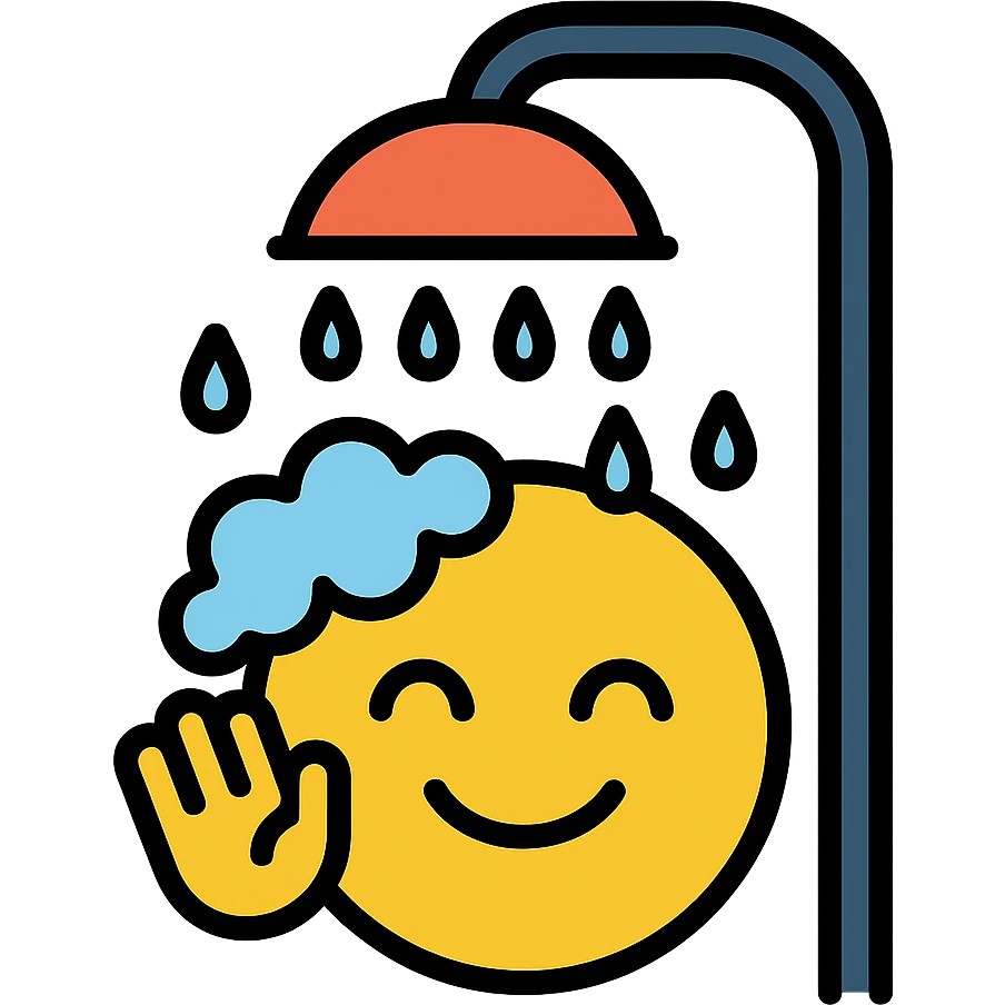 yellow emoji character taking a shower emoji
